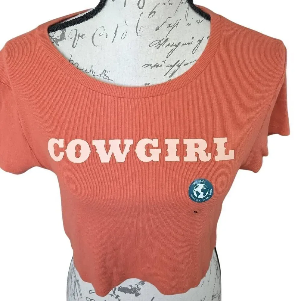 Aeropostale Women's Size XL Orange Ribbed Cowgirl Soft Cropped Baby Tee